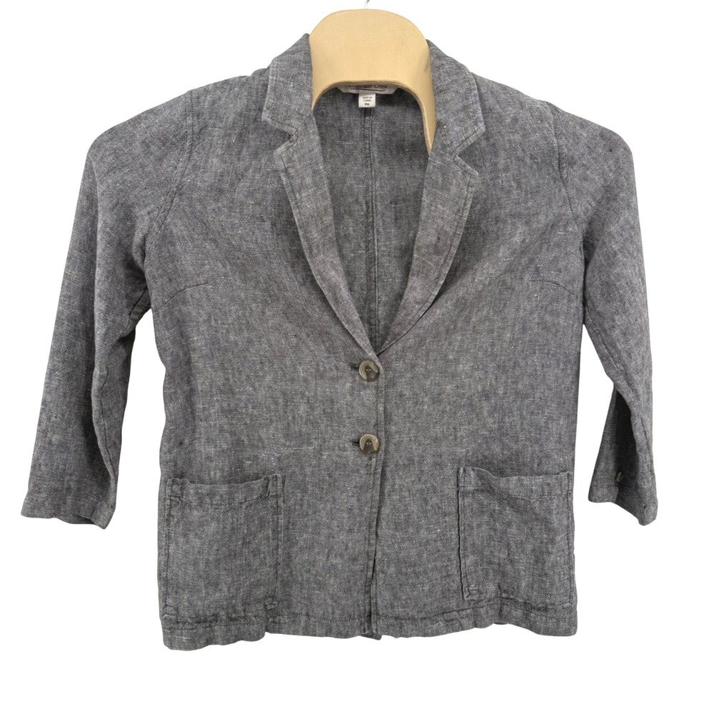 Coldwater Creek Blazer Womens PM Pre-Owned Grey 3/4 Sleeve 100% Linen Heathered